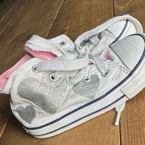 Kids White and Silver Heart Sneakers